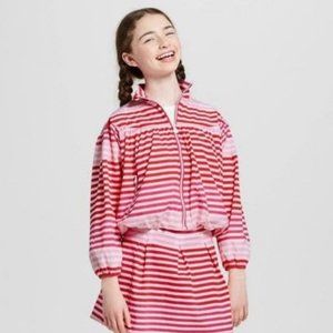 Hunter for Target red white pink striped outfit skirt and jacket medium 7/8
